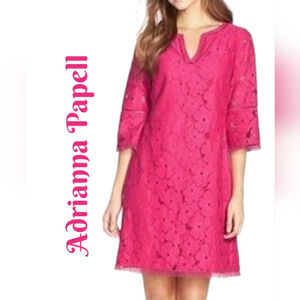 Adrianna Papell Pink Flower All Over Lace Lined Exposed Zipper Dress Sz 6P